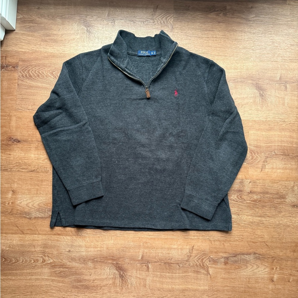 Ralph Lauren Charcoal Quarter-Zip Sweater with Pink Pony